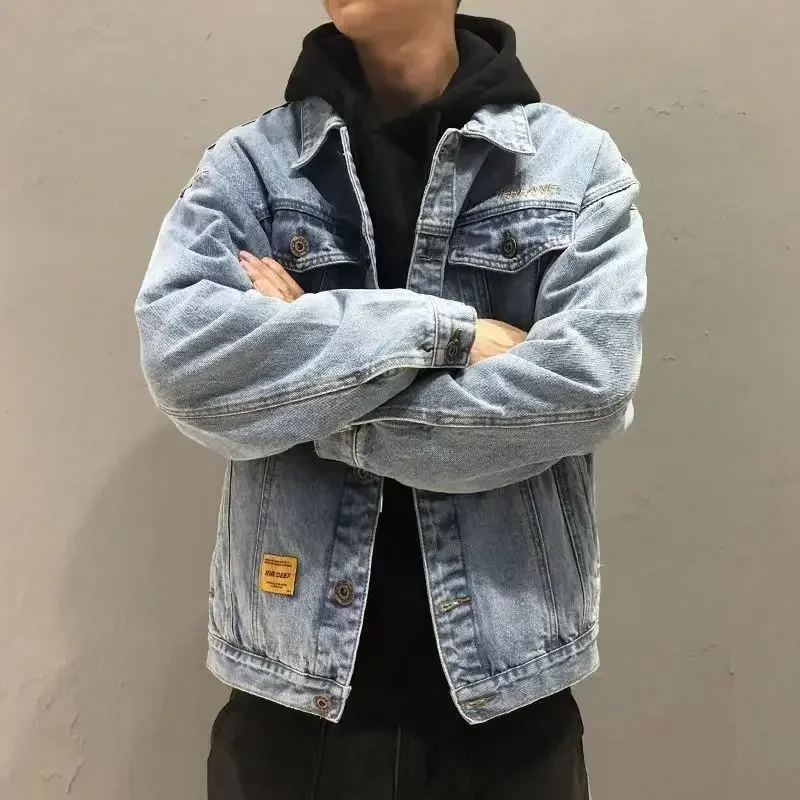Patchwork Jean Jacket - Denim Jackets Man Wide Shoulders Jeans