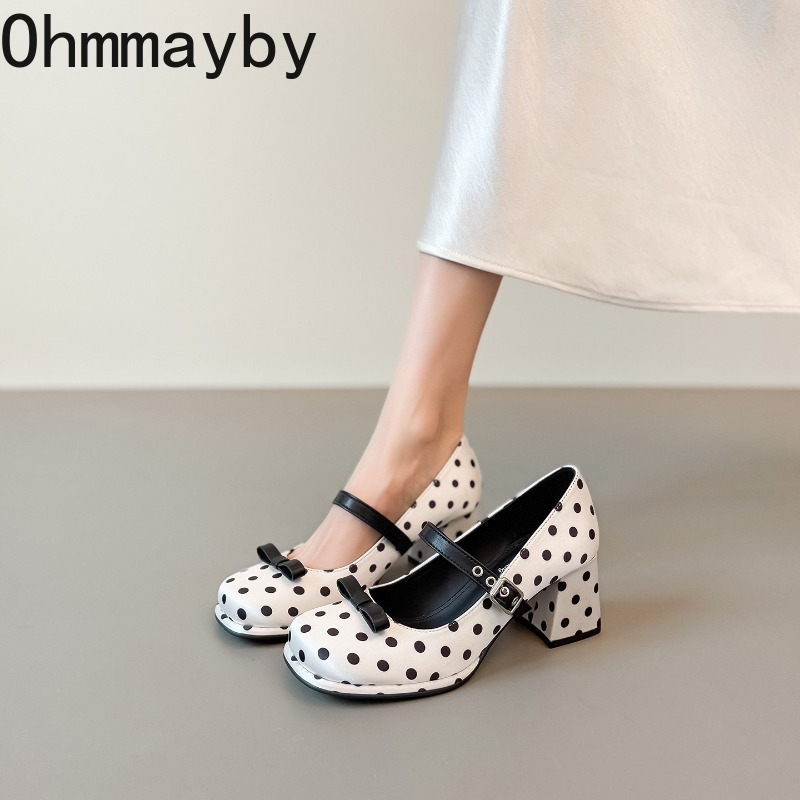 Vintage Fashion Female - Vintage Thick Heel Polka Dot Women