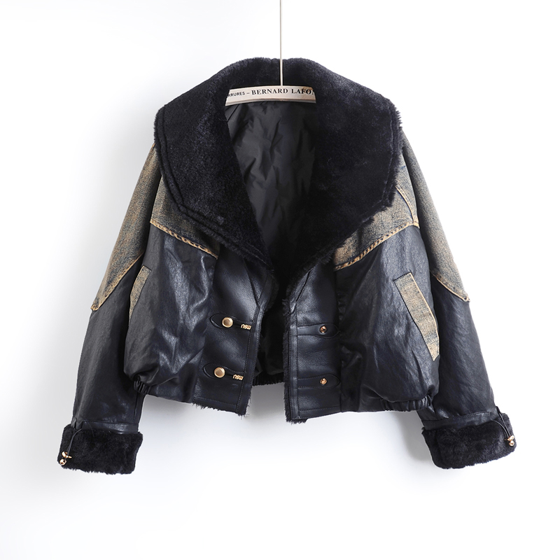 Patchwork Jean Jacket - Winter New Fashion Faux Pu Leather