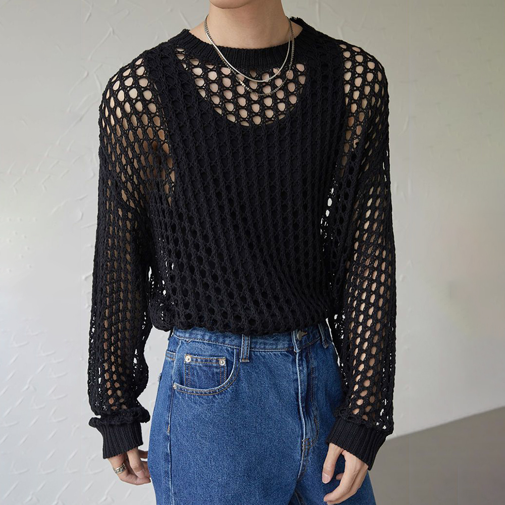 Vintage Fashion Outfits Men - Mens Y2k Hollow Out Outfits See-Through
