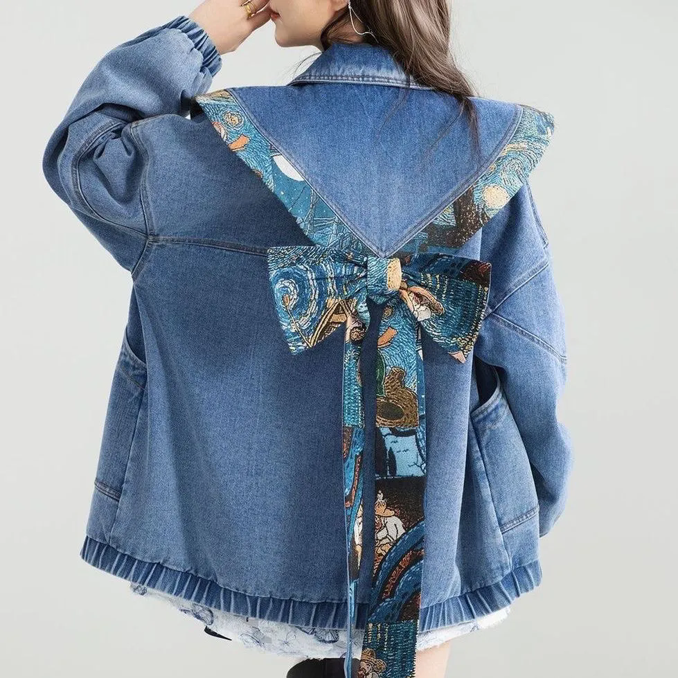Patchwork Jean Jacket - Vintage Denim Jacket Outwear Women's 2025
