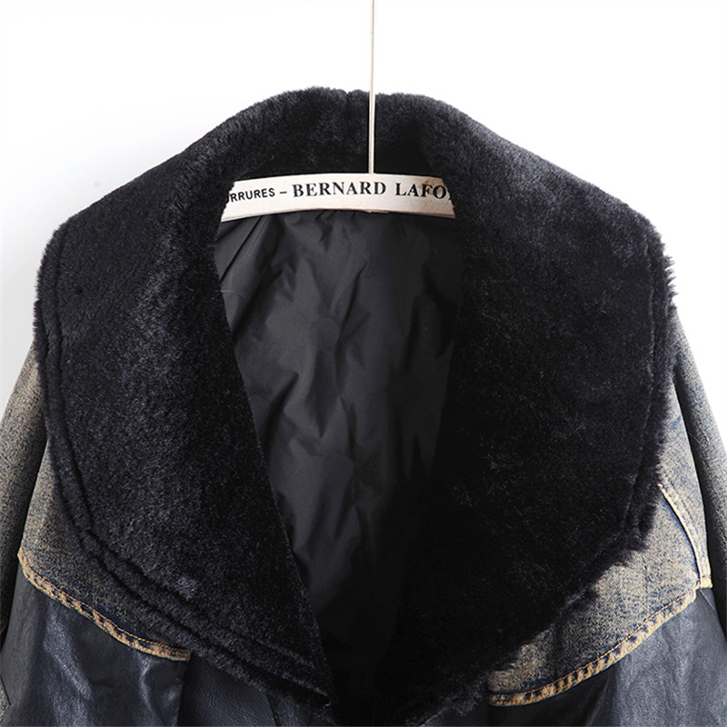 Winter New Fashion Faux Pu Lea - Patchwork Jean Jacket recensione e prezzo